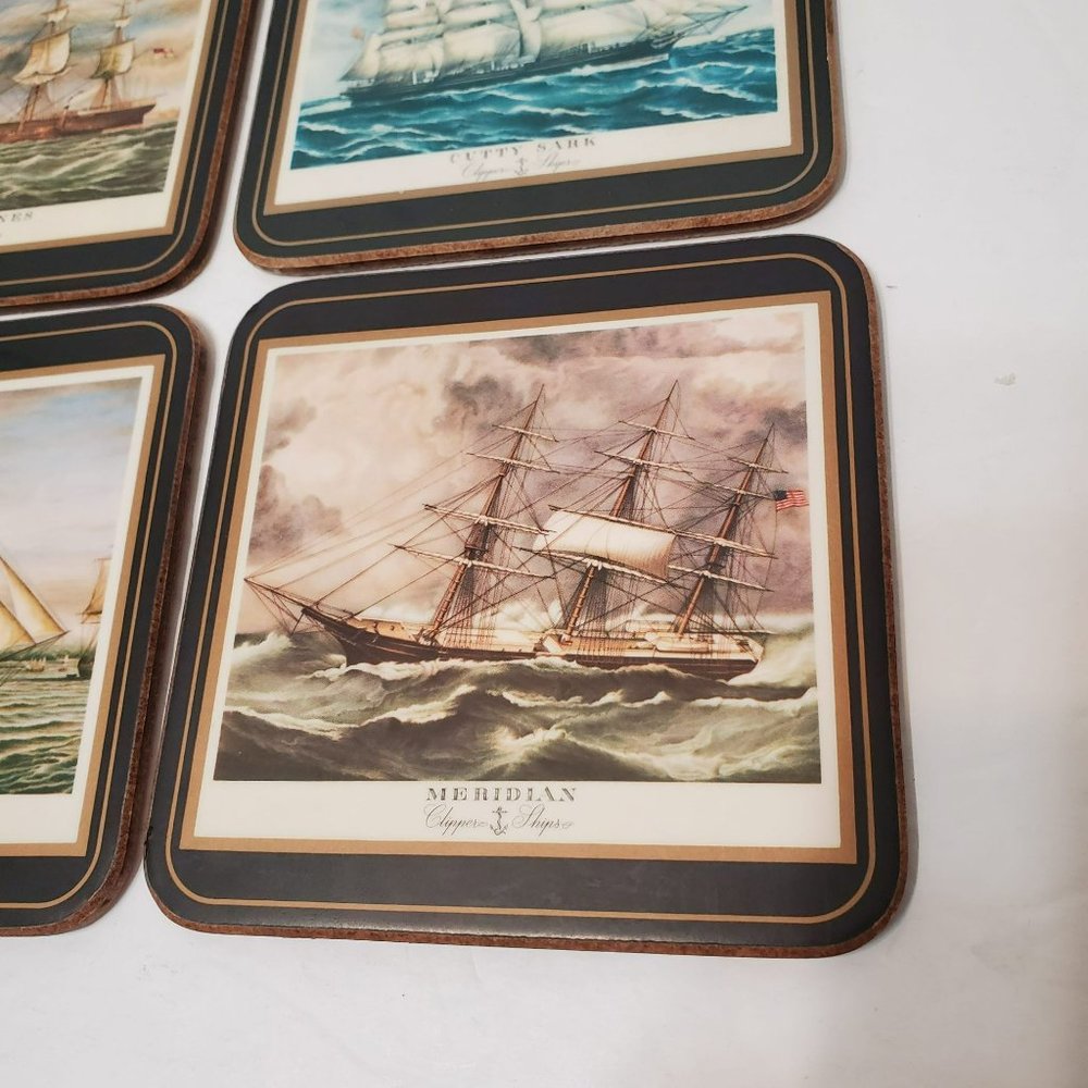 Pimpernel Coaster Set of 4, Clipper Ships, Cork Back, Yachts Nautical England - Picture 6 of 8
